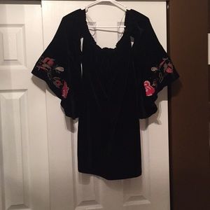 Francesca’s off shoulder velvet dress